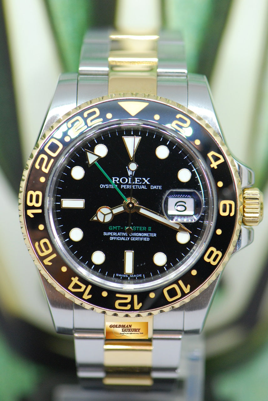 [SOLD] ROLEX OYSTER PERPETUAL GMT-MASTER II HALF-GOLD CERAMIC BLACK 116713LN (MINT)