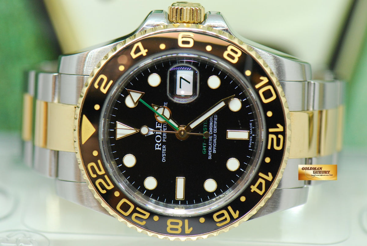 [SOLD] ROLEX OYSTER PERPETUAL GMT-MASTER II HALF-GOLD CERAMIC BLACK 116713LN (MINT)