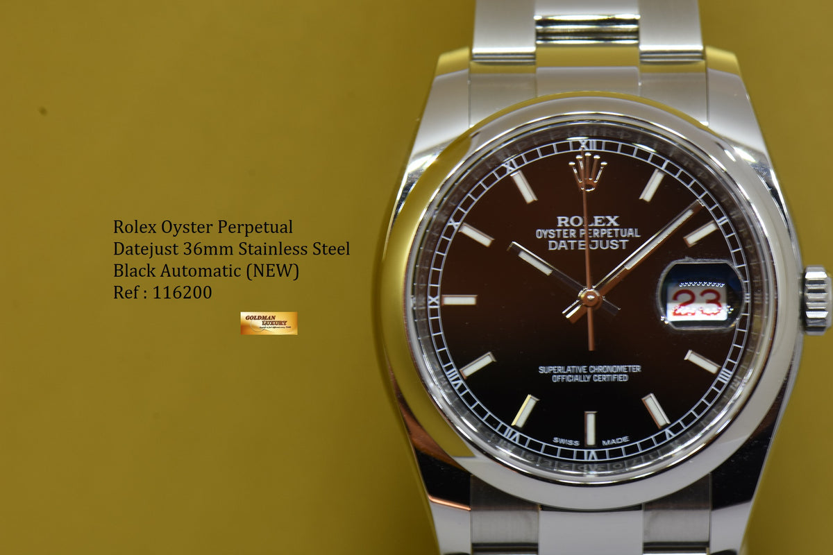 [SOLD] ROLEX OYSTER DATEJUST 36mm BLACK AUTOMATIC 116200 (NEW-UNWORN)