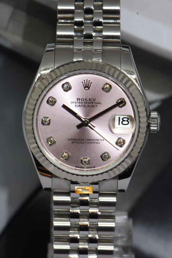 [SOLD] ROLEX OYSTER DATEJUST 31mm PINK DIAL DIAMOND STAINLESS STEEL JUBILEE 178274 (MINT)