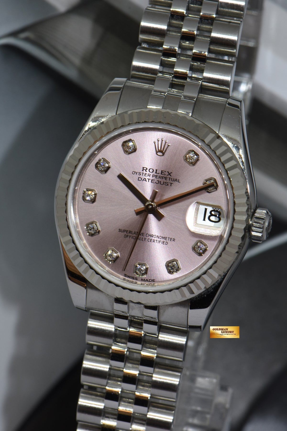 [SOLD] ROLEX OYSTER DATEJUST 31mm PINK DIAL DIAMOND STAINLESS STEEL JUBILEE 178274 (MINT)