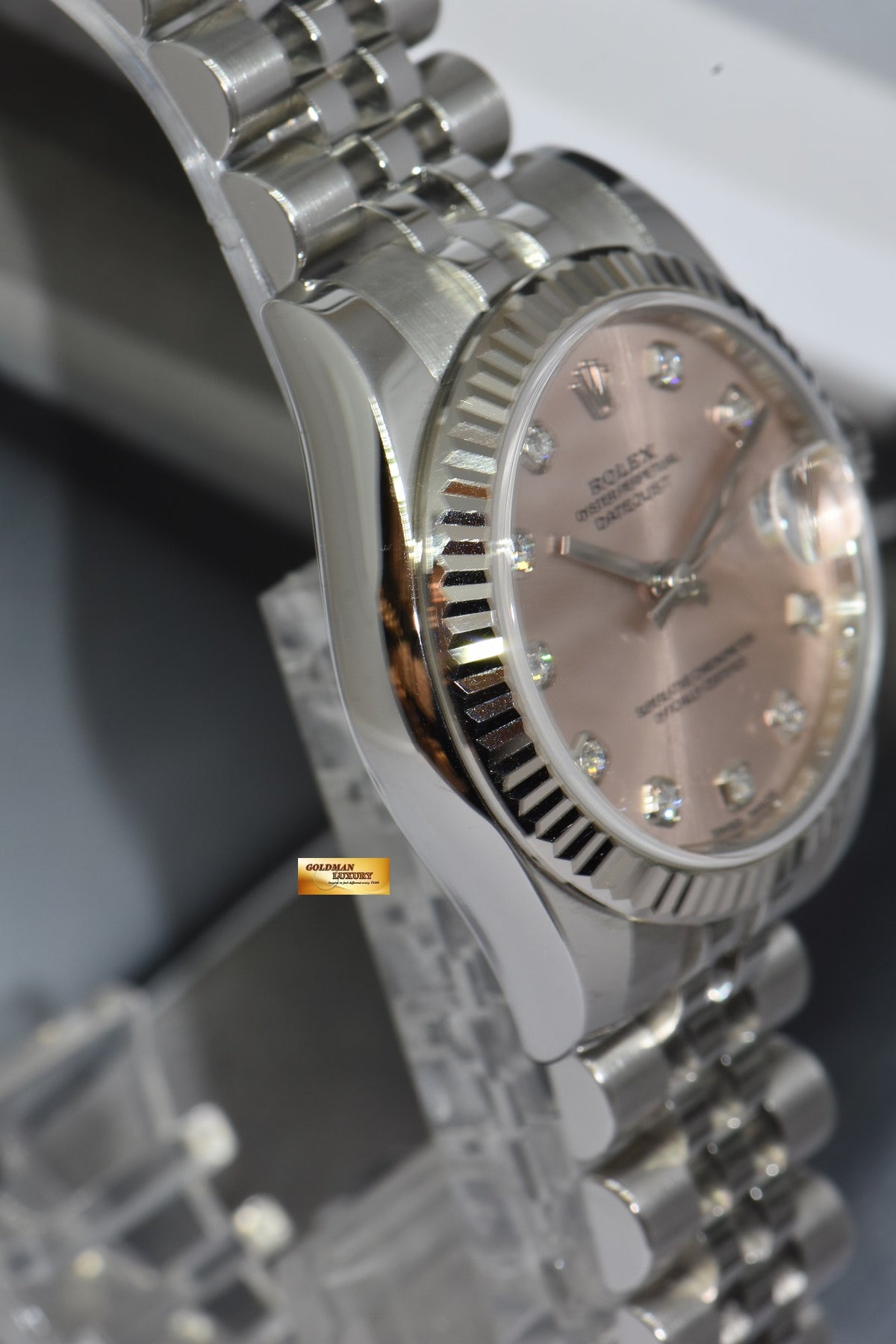 [SOLD] ROLEX OYSTER DATEJUST 31mm PINK DIAL DIAMOND STAINLESS STEEL JUBILEE 178274 (MINT)