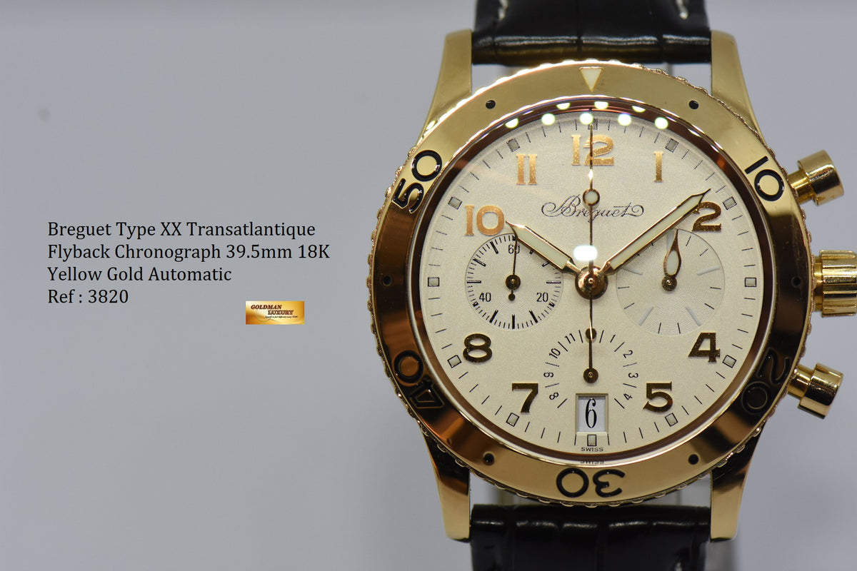 [SOLD] BREGUET TYPE XX TRANSATLANTIQUE FLYBACK CHRONOGRAPH 18K YELLOW GOLD 39.5mm AUTOMATIC 3820 (MINT)