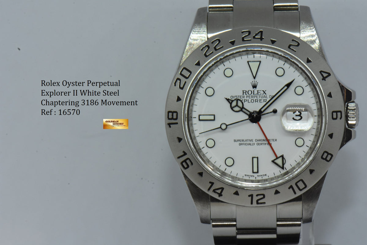 [SOLD] ROLEX OYSTER PERPETUAL EXPLORER II (CHAPTERING) 3186 MOVEMENT WHITE 16570 (MINT)