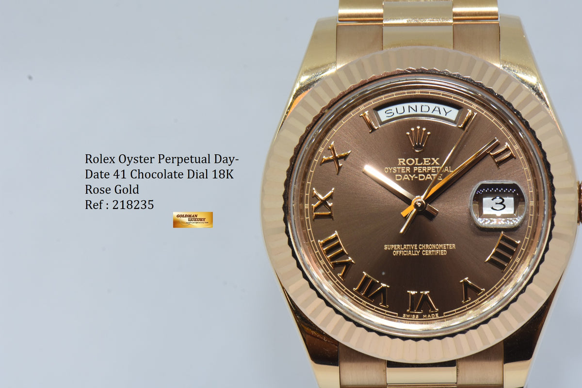 [SOLD] ROLEX OYSTER PERPETUAL DAY-DATE 41 CHOCOLATE DIAL 18K ROSE GOLD 218235 (MINT)