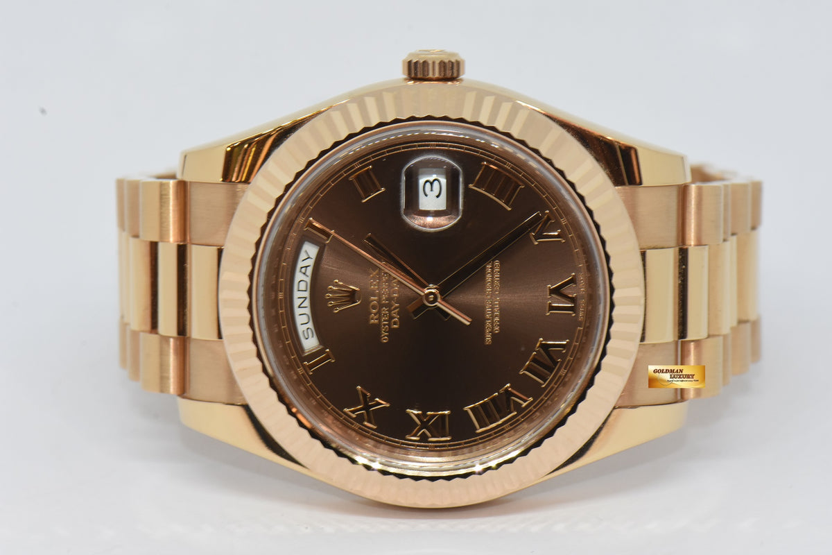 [SOLD] ROLEX OYSTER PERPETUAL DAY-DATE 41 CHOCOLATE DIAL 18K ROSE GOLD 218235 (MINT)