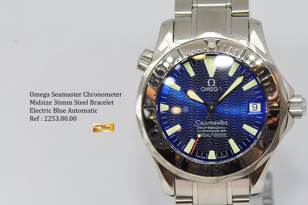 [SOLD] OMEGA SEAMASTER CHRONOMETER 36mm MIDSIZE ELECTRIC BLUE AUTOMATIC 2253.8000 (MINT)