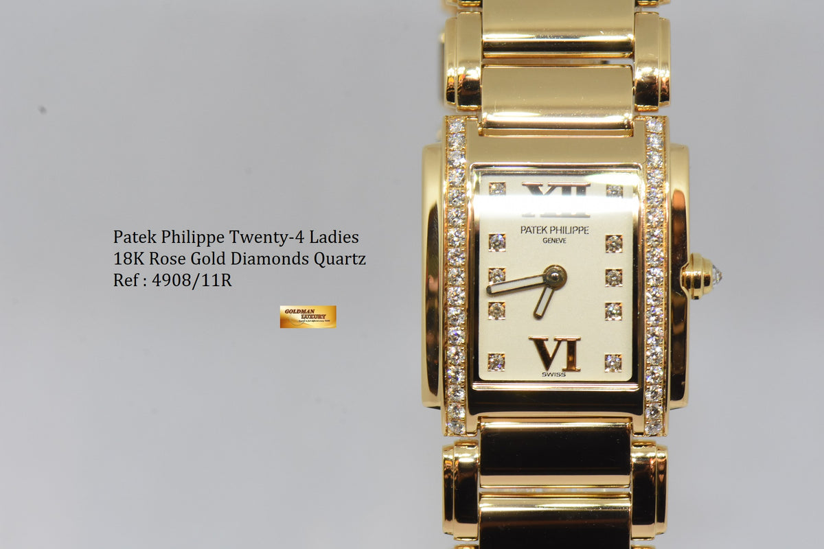 PATEK PHILIPPE TWENTY-4 LADIES 18K ROSE GOLD DIAMOND QUARTZ 4908/11R (MINT)