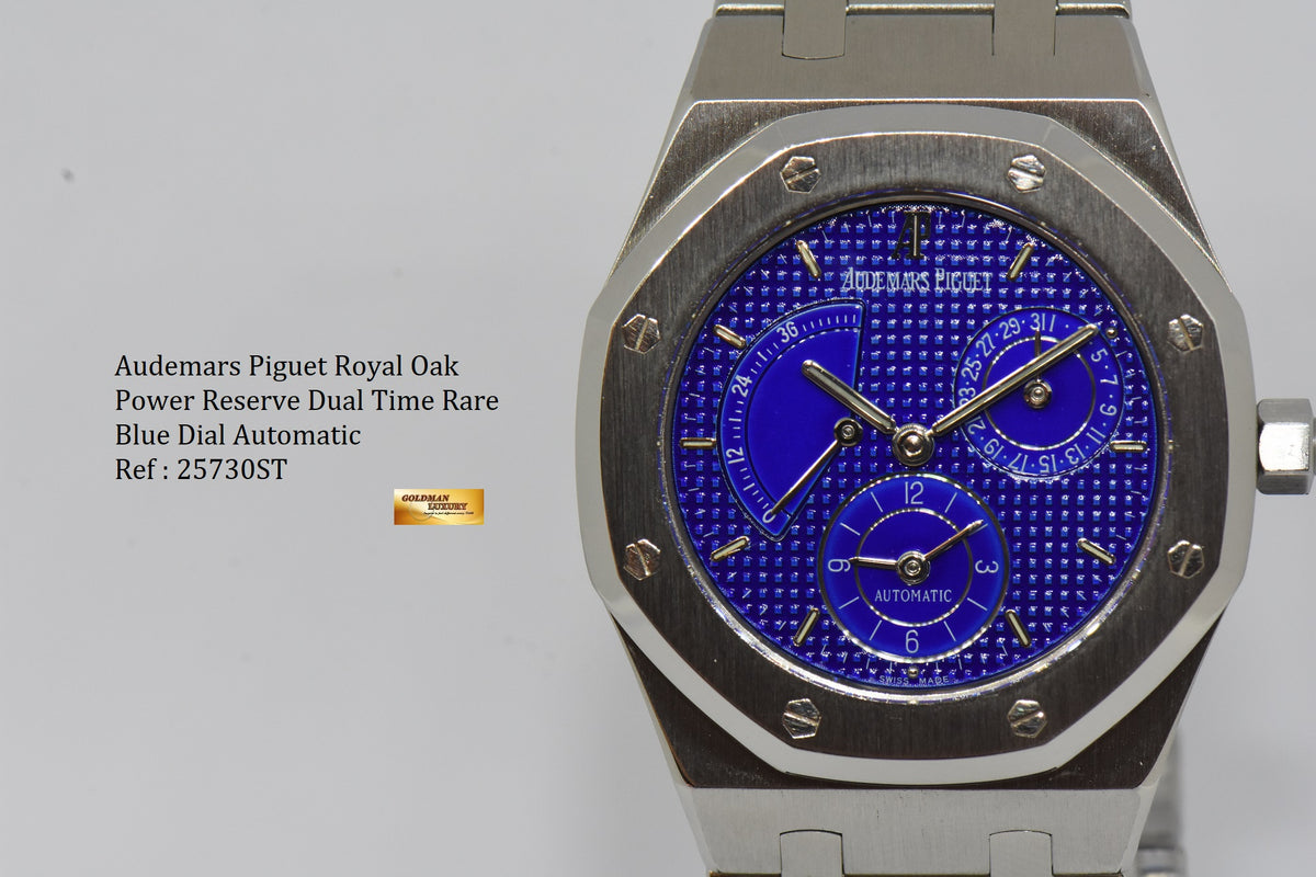 [SOLD] AUDEMARS PIGUET ROYAL OAK 36mm POWER RESERVE DUAL TIME RARE BLUE DIAL AUTOMATIC 25730ST (MINT)