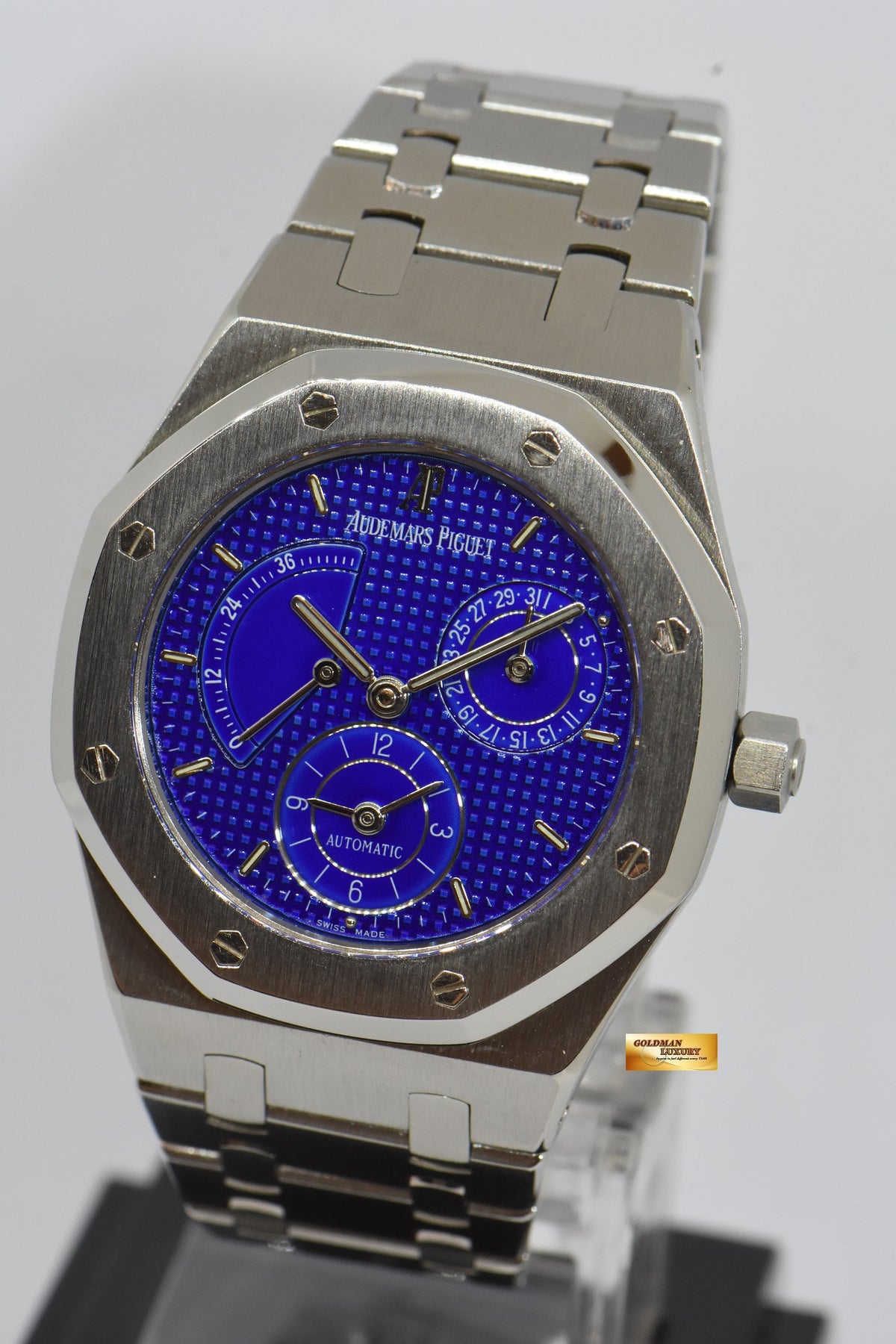 [SOLD] AUDEMARS PIGUET ROYAL OAK 36mm POWER RESERVE DUAL TIME RARE BLUE DIAL AUTOMATIC 25730ST (MINT)