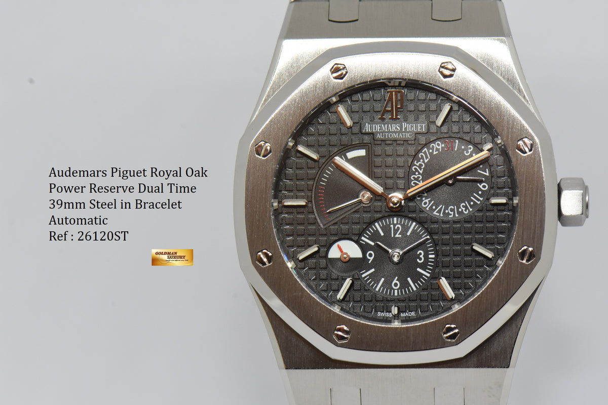[SOLD] AUDEMARS PIGUET ROYAL OAK POWER RESERVE DUAL TIME 39mm STEEL IN BRACELET AUTOMATIC 26120ST (MINT)