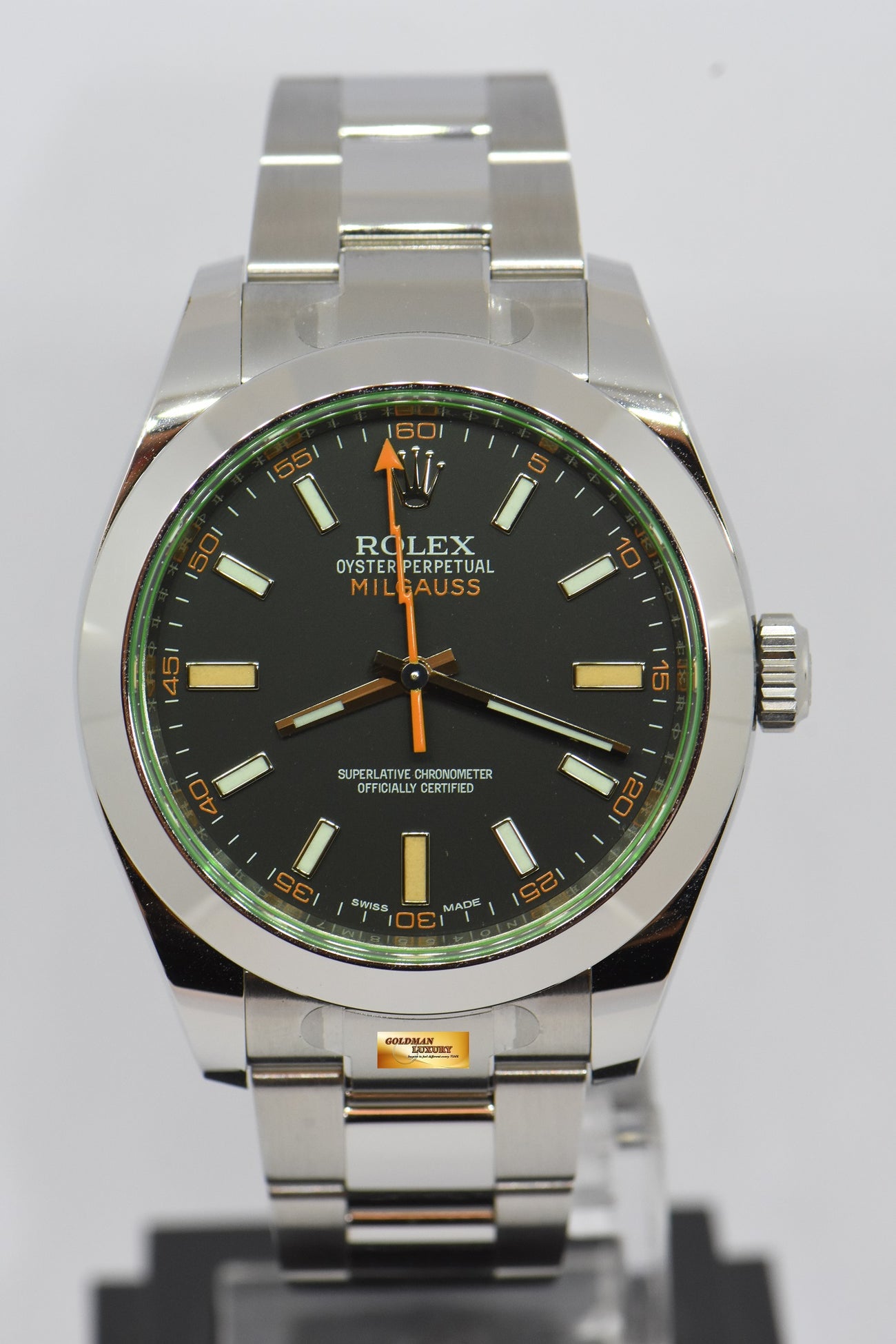 SOLD ROLEX OYSTER MILGAUSS GREEN SAPPHIRE 39mm AUTOMATIC 116400GV N Goldman Luxury