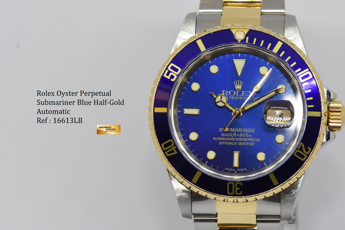 [SOLD] ROLEX OYSTER SUBMARINER BLUE 40mm HALF-GOLD AUTOMATIC 16613LB (MINT)