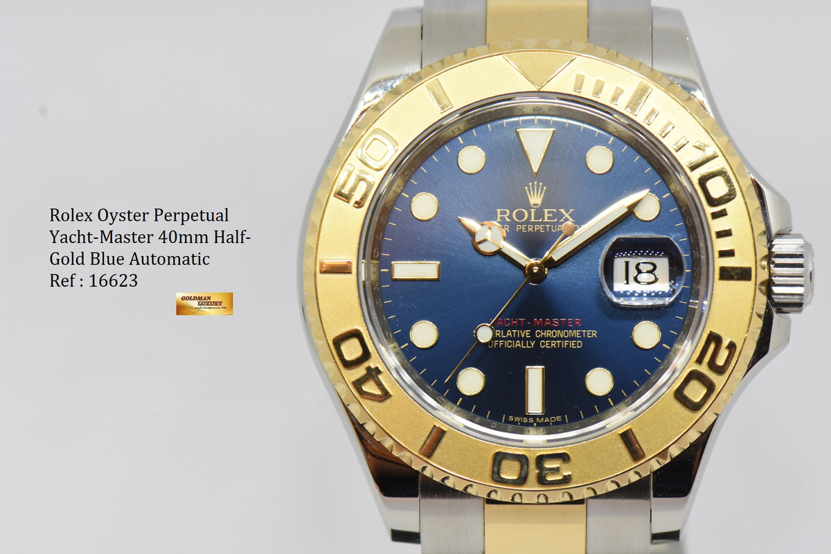 [SOLD] ROLEX OYSTER PERPETUAL YACHT-MASTER HALF-GOLD 40mm BLUE AUTOMATIC 16623 (MINT)