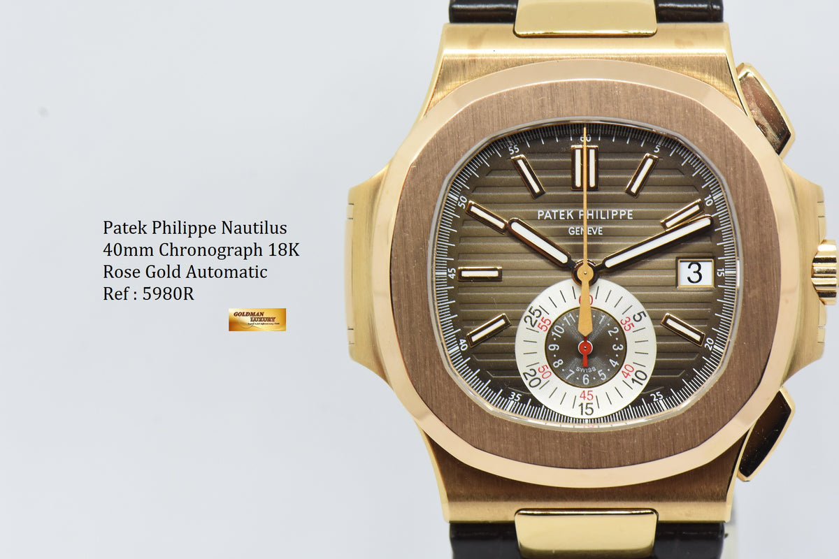 [SOLD] PATEK PHILIPPE NAUTILUS 40mm CHRONOGRAPH 18K ROSE GOLD AUTOMATIC 5980R (MINT)
