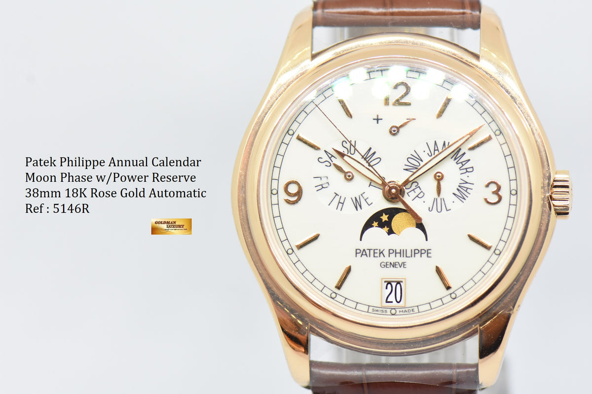 [SOLD] PATEK PHILIPPE COMPLICATIONS ANNUAL CALENDAR MOON-PHASE w/ POWER RESERVE 18K ROSE GOLD AUTOMATIC 5146R (NEW-UNWORN)