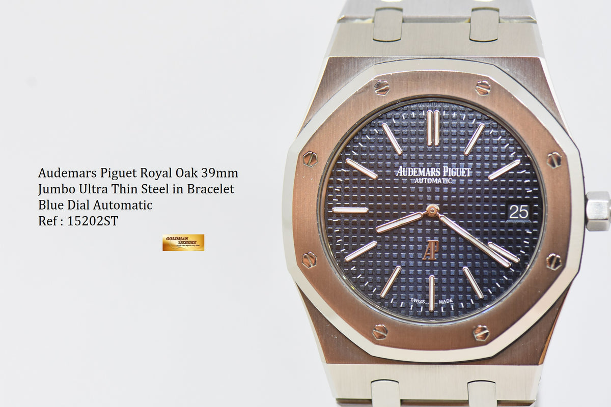 [SOLD] AUDEMARS PIGUET ROYAL OAK JUMBO ULTRA THIN 39mm BLUE AUTOMATIC 15202ST (NEAR MINT) (UNPOLISHED)