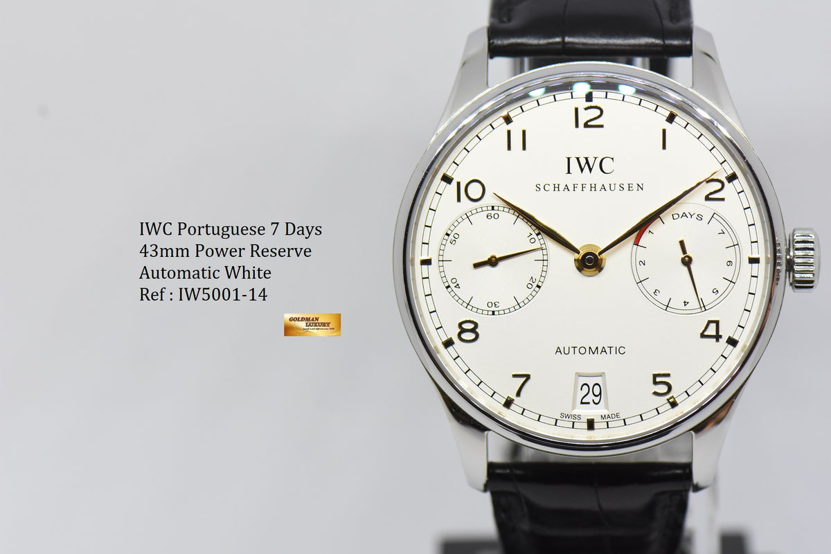 [SOLD] IWC PORTUGUESE 7 DAYS POWER RESERVE 43mm AUTOMATIC WHITE IW5001-14 (MINT)