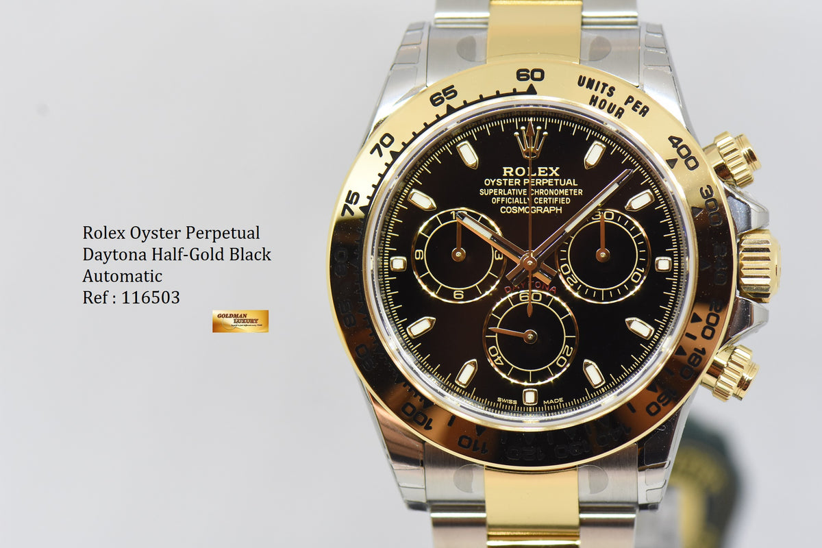 [SOLD] ROLEX OYSTER PERPETUAL DAYTONA HALF-GOLD BLACK 116503 (NEW-UNWORN)