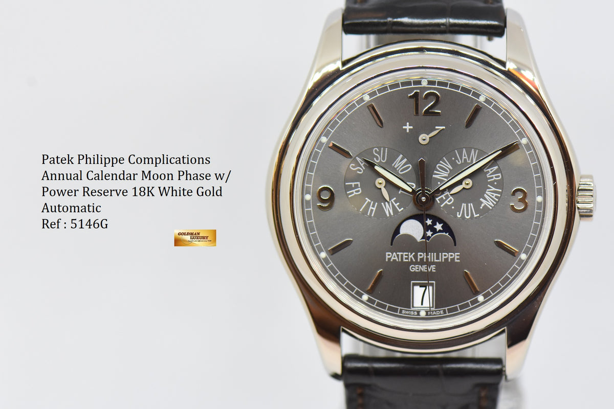 [SOLD] PATEK PHILIPPE COMPLICATIONS ANNUAL CALENDAR MOON-PHASE w/ POWER RESERVE 18K ROSE GOLD AUTOMATIC 5146G (MINT)
