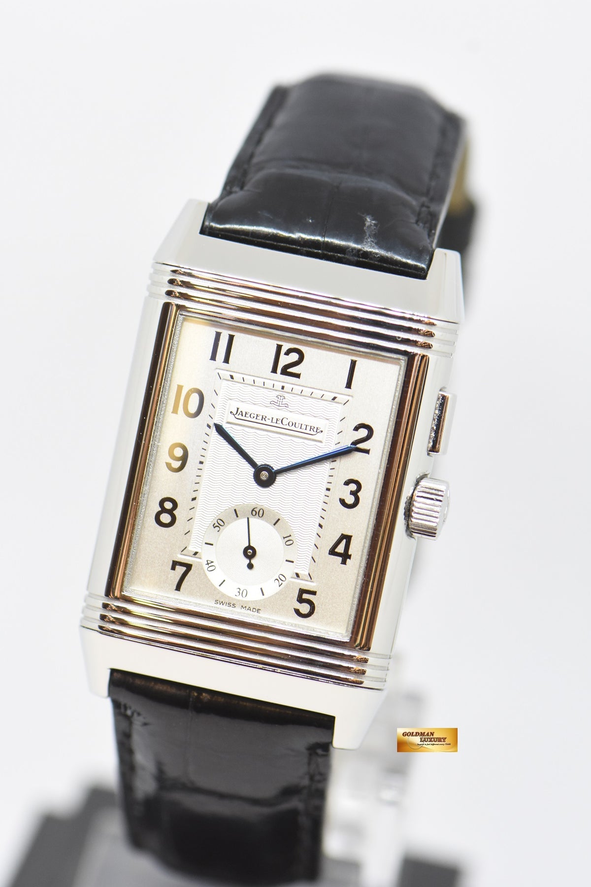 [SOLD] JLC REVERSO GRANDE DUOFACE STEEL IN LEATHER DAY / NIGHT MANUAL WINDING Q2718410 (MINT)