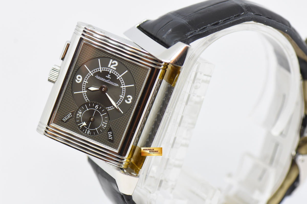[SOLD] JLC REVERSO GRANDE DUOFACE STEEL IN LEATHER DAY / NIGHT MANUAL WINDING Q2718410 (MINT)