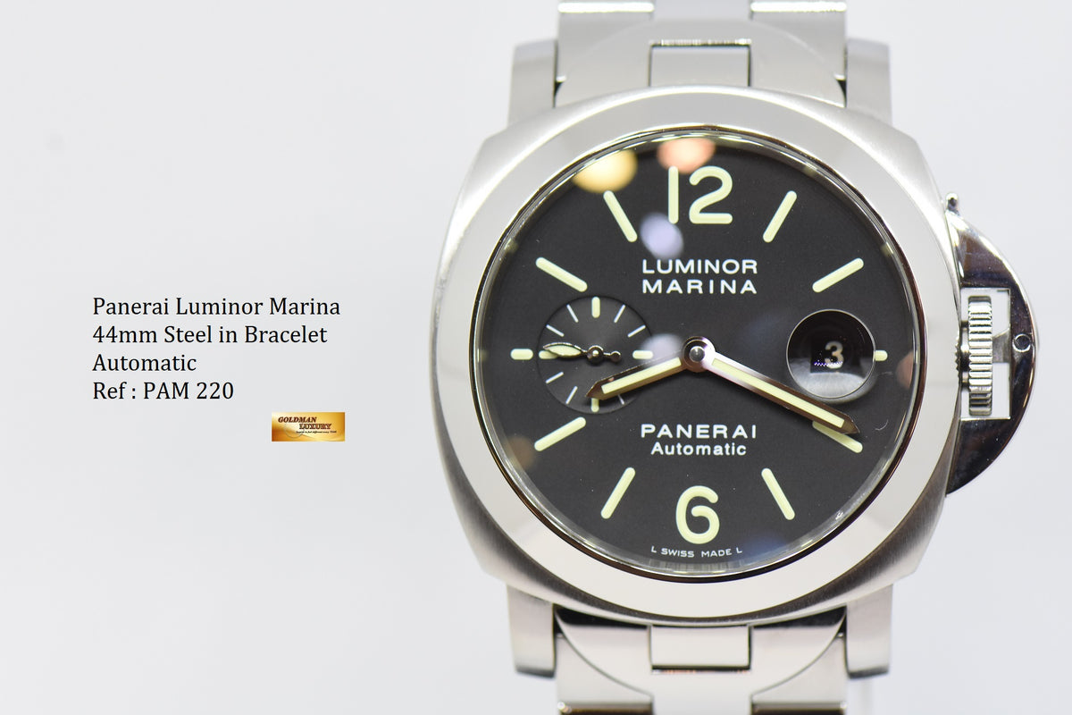[SOLD] PANERAI LUMINOR MARINA 44mm STEEL IN BRACELET AUTOMATIC BLACK PAM 220 (MINT)