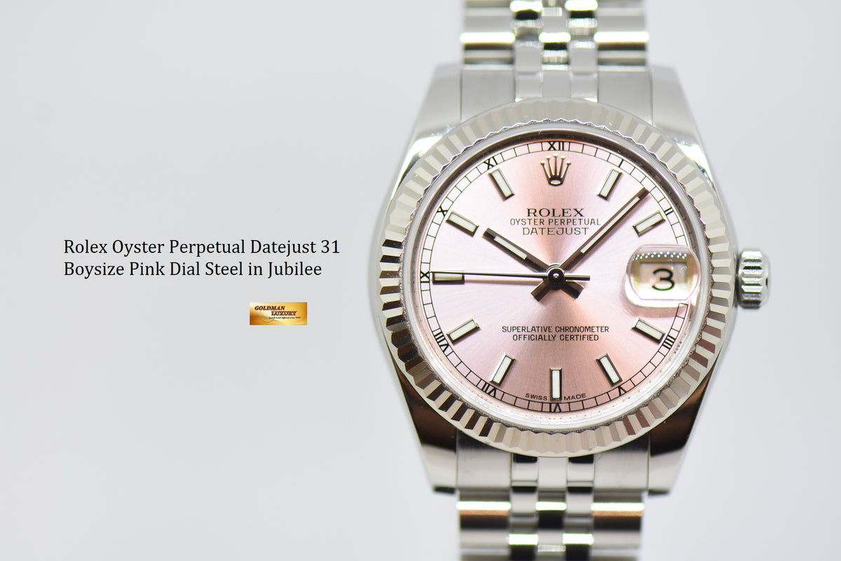 [SOLD] ROLEX OYSTER PERPETUAL DATEJUST 31 BOYSIZE PINK DIAL STEEL IN JUBILEE 178274 (MINT)