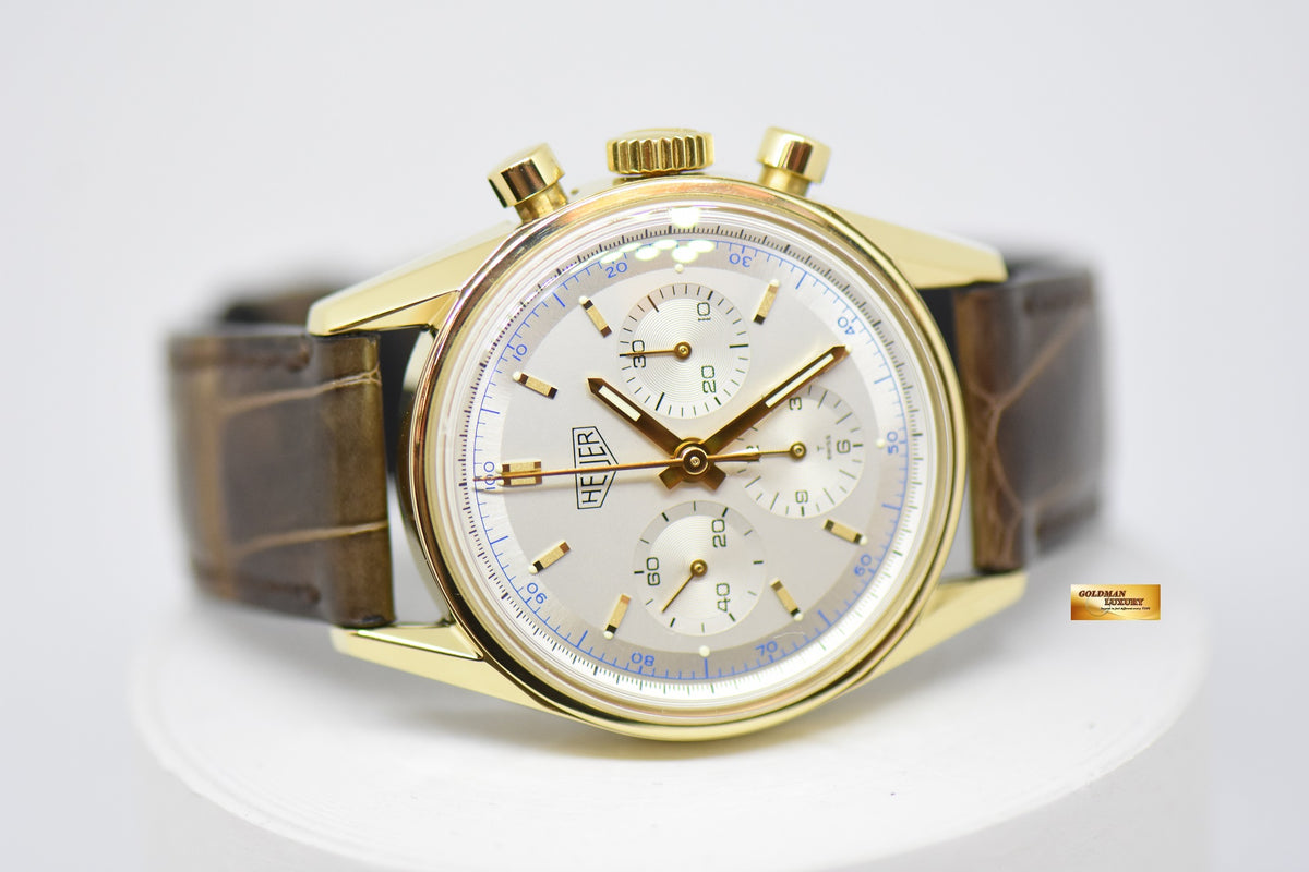 [SOLD] HEUER CARRERA CHRONOGRAPH RE-EDITION OF THE 1964 18K YELLOW GOLD MANUAL WINDING CS3140 (MINT)