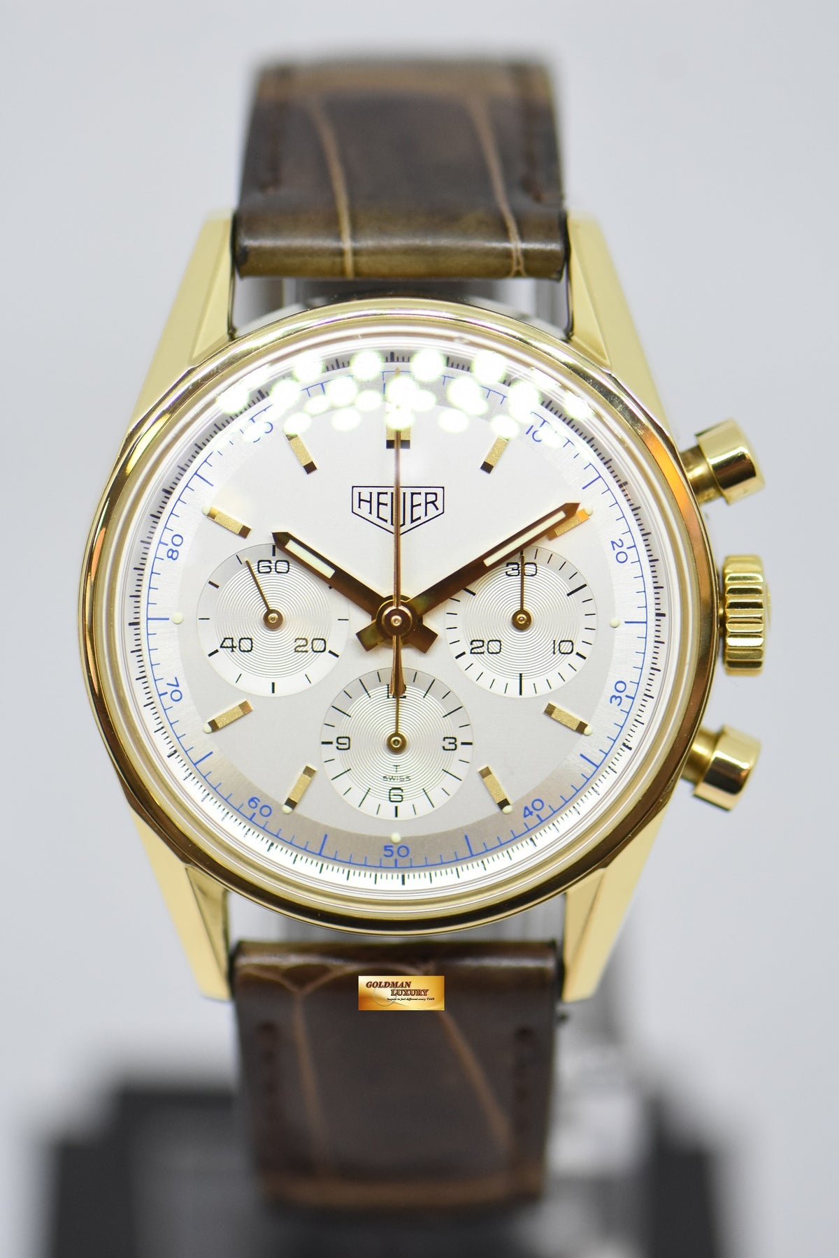 [SOLD] HEUER CARRERA CHRONOGRAPH RE-EDITION OF THE 1964 18K YELLOW GOLD MANUAL WINDING CS3140 (MINT)