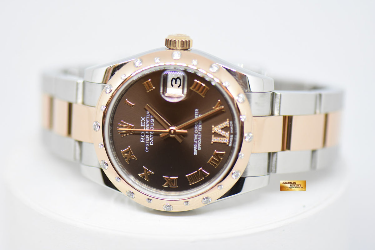 [SOLD] ROLEX OYSTER PERPETUAL DATEJUST 31 BOYSIZE CHOCOLATE DIAL ROSE-GOLD / STEEL IN OYSTER DIAMOND BEZEL 178341 (LNIB)