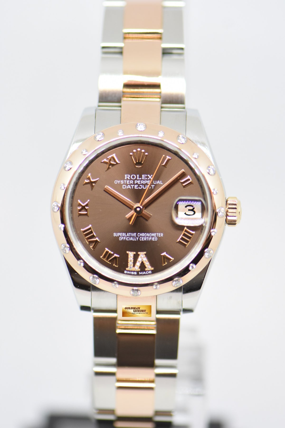 [SOLD] ROLEX OYSTER PERPETUAL DATEJUST 31 BOYSIZE CHOCOLATE DIAL ROSE-GOLD / STEEL IN OYSTER DIAMOND BEZEL 178341 (LNIB)