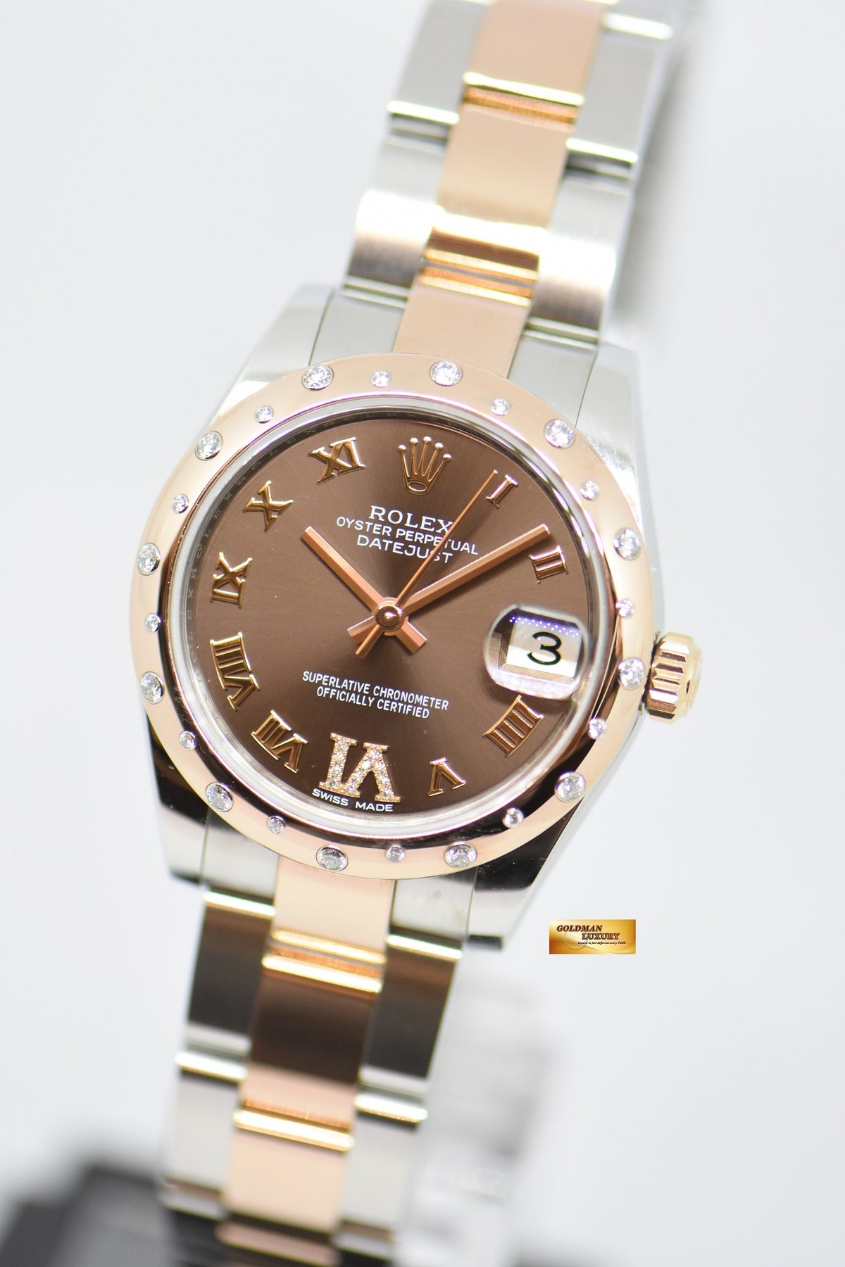 [SOLD] ROLEX OYSTER PERPETUAL DATEJUST 31 BOYSIZE CHOCOLATE DIAL ROSE-GOLD / STEEL IN OYSTER DIAMOND BEZEL 178341 (LNIB)