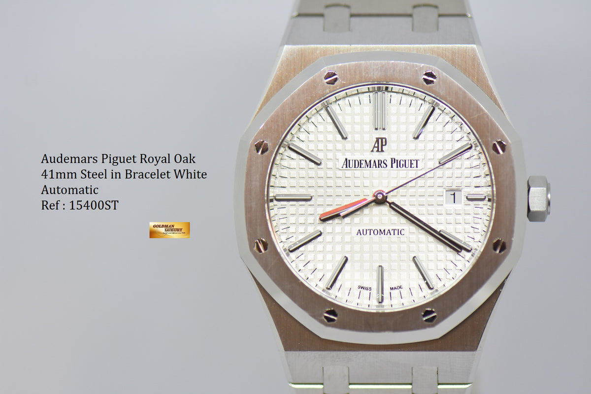 [SOLD] AUDEMARS PIGUET ROYAL OAK 41mm STEEL IN BRACELET WHITE AUTOMATIC 15400ST (MINT) (UNPOLISHED)