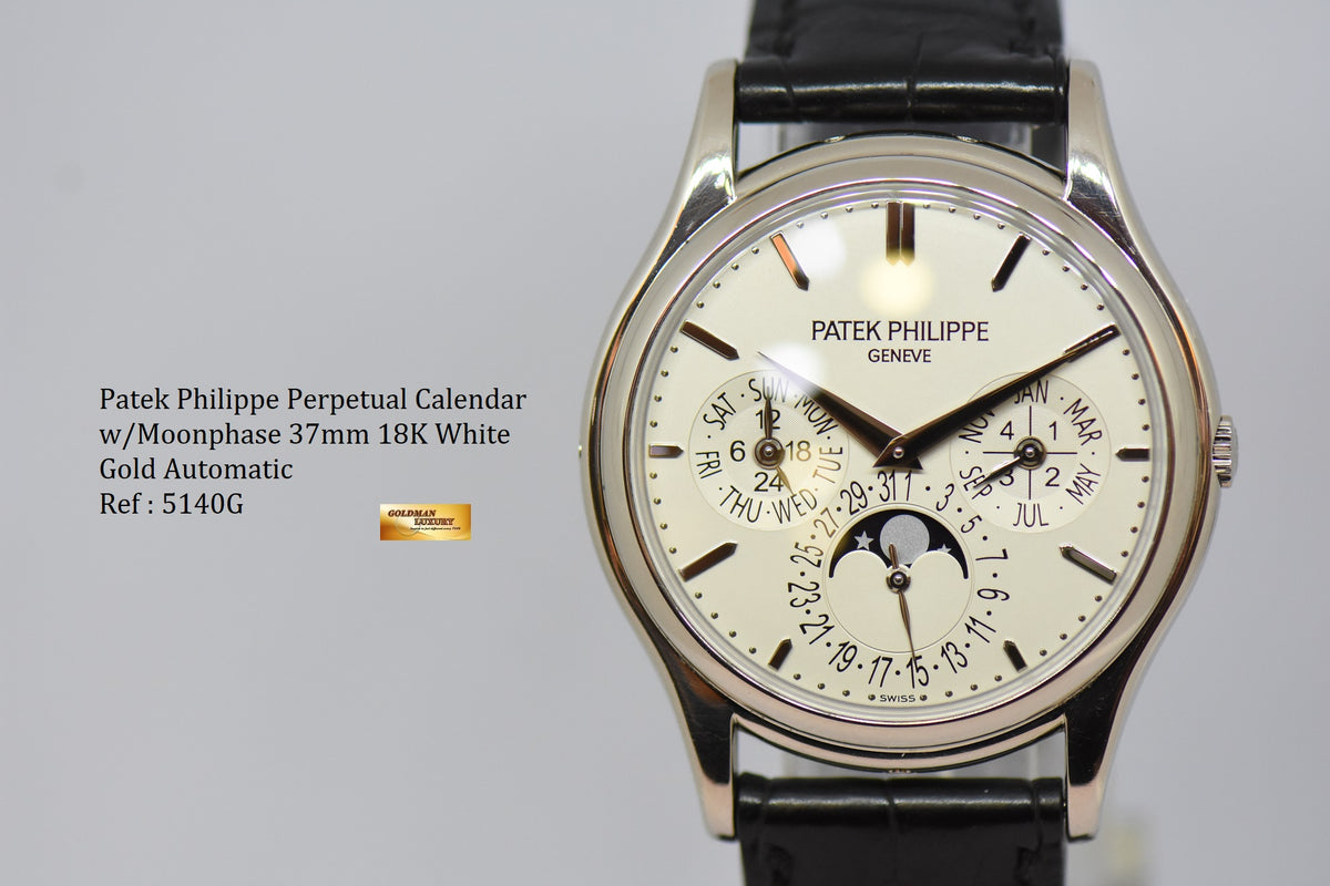 [SOLD] PATEK PHILIPPE PERPETUAL CALENDAR MOONPHASE 37mm 18K WHITE GOLD 5140G (MINT)