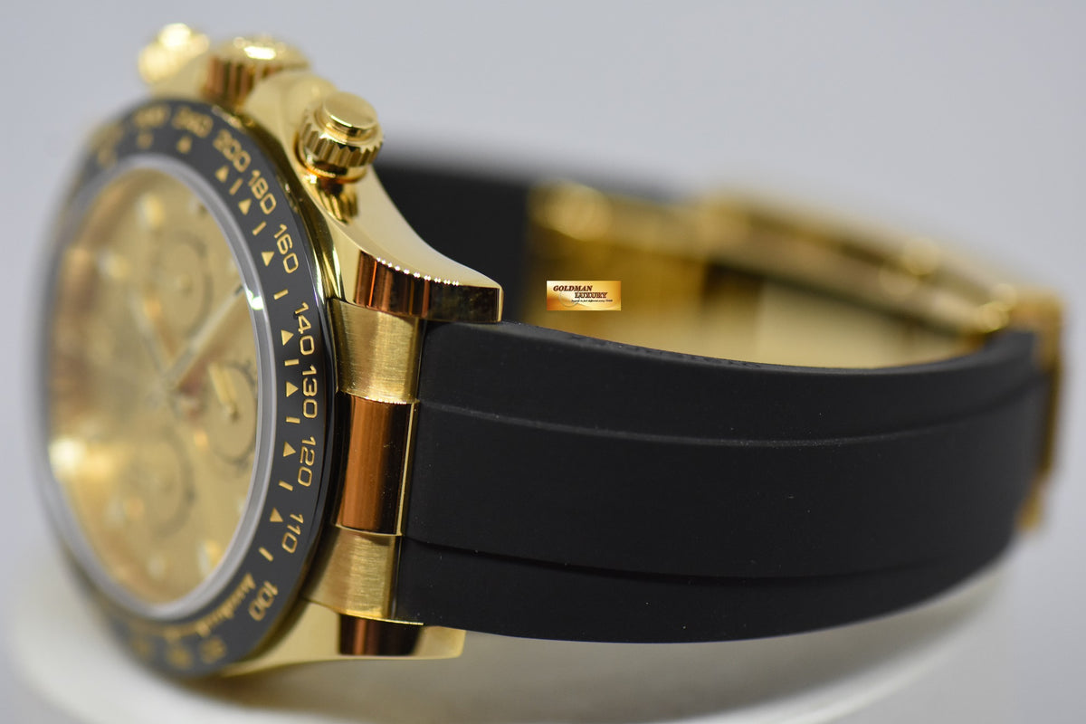 [SOLD] ROLEX OYSTER PERPETUAL DAYTONA YELLOW GOLD IN RUBBER STRAP GOLD DIAL 116518LN (NEW-UNWORN)