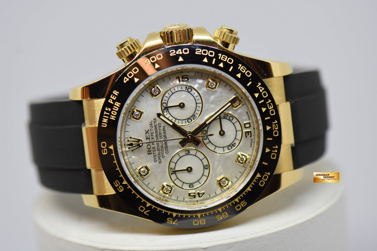 [SOLD] ROLEX OYSTER PERPETUAL DAYTONA YELLOW GOLD IN RUBBER STRAP MOP DIAMOND DIAL 116518LN (NEW-UNWORN)