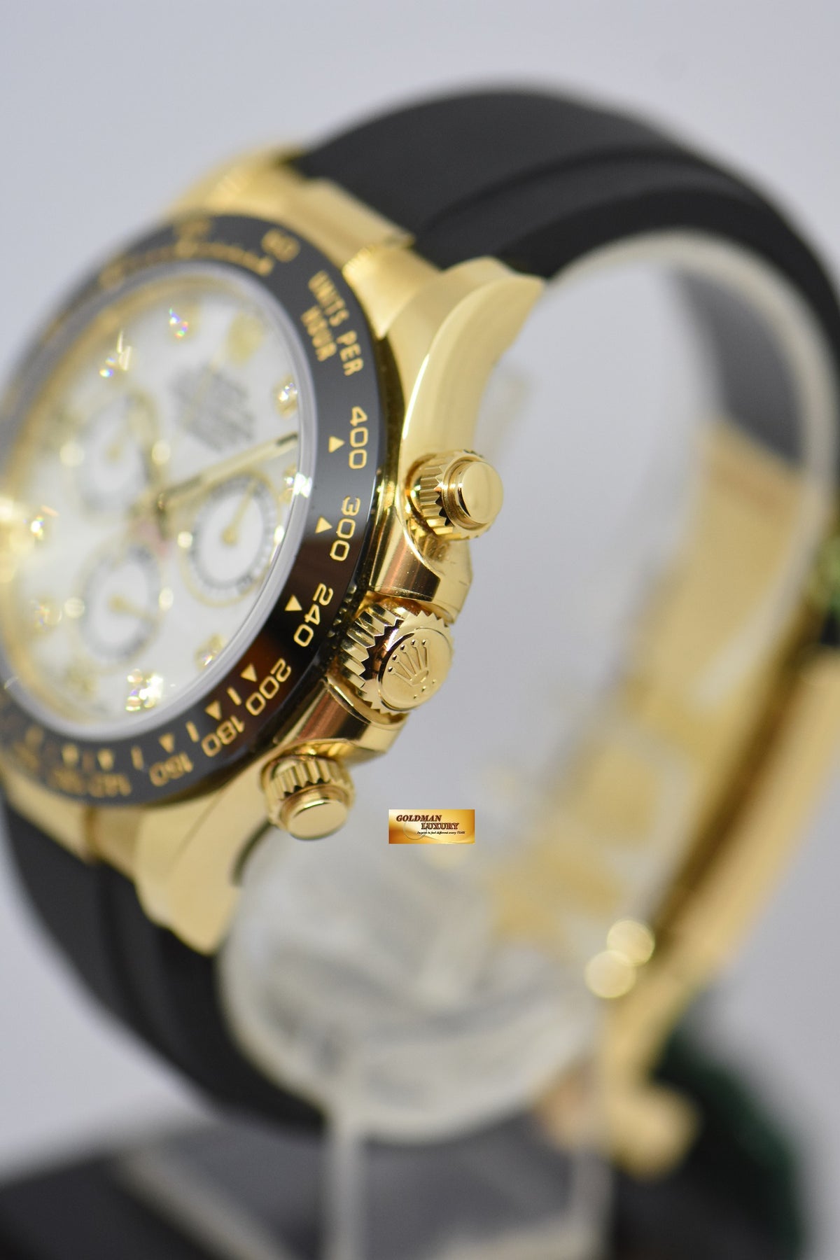 [SOLD] ROLEX OYSTER PERPETUAL DAYTONA YELLOW GOLD IN RUBBER STRAP MOP DIAMOND DIAL 116518LN (NEW-UNWORN)