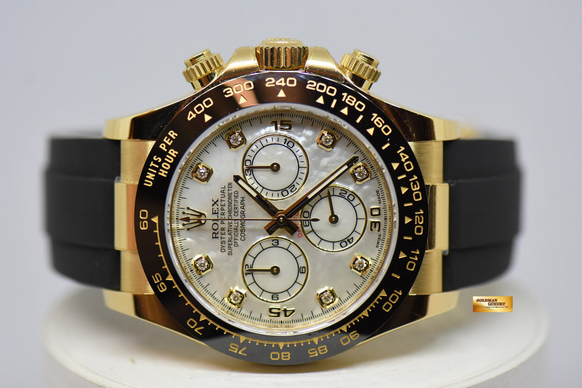 [SOLD] ROLEX OYSTER PERPETUAL DAYTONA YELLOW GOLD IN RUBBER STRAP MOP DIAMOND DIAL 116518LN (NEW-UNWORN)
