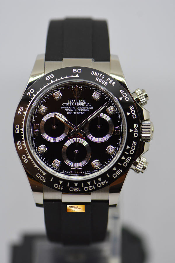 [SOLD] ROLEX OYSTER PERPETUAL DAYTONA WHITE GOLD IN RUBBER STRAP BLACK DIAMOND DIAL 116519LN (NEW-UNWORN)