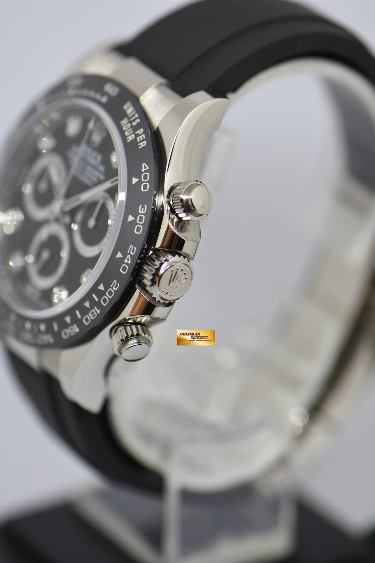 [SOLD] ROLEX OYSTER PERPETUAL DAYTONA WHITE GOLD IN RUBBER STRAP BLACK DIAMOND DIAL 116519LN (NEW-UNWORN)