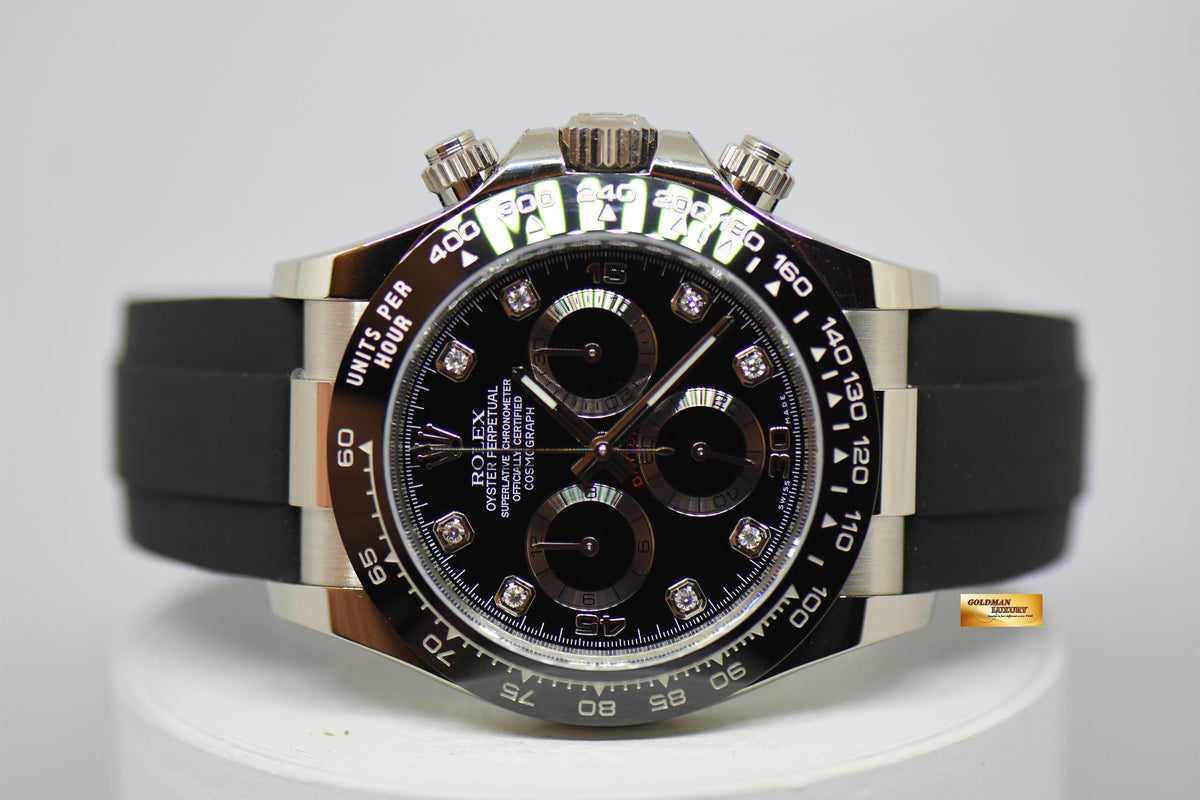 [SOLD] ROLEX OYSTER PERPETUAL DAYTONA WHITE GOLD IN RUBBER STRAP BLACK DIAMOND DIAL 116519LN (NEW-UNWORN)