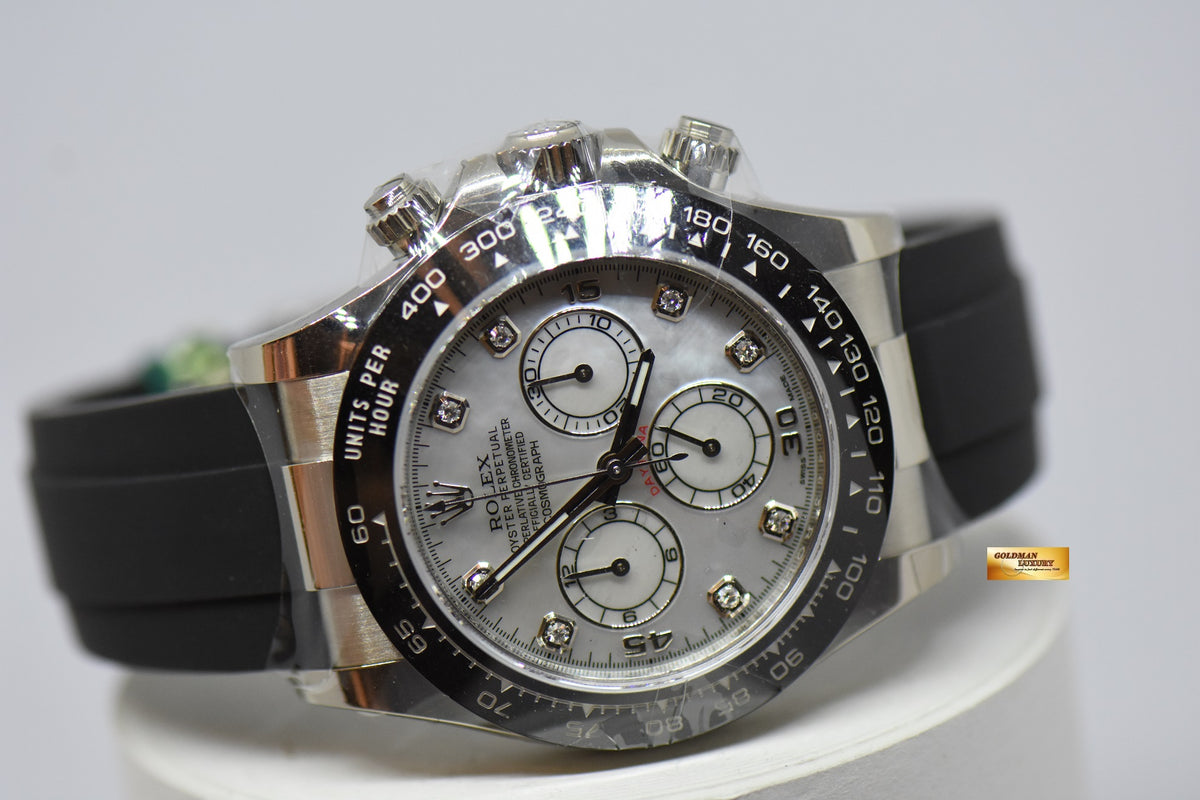[SOLD] ROLEX OYSTER PERPETUAL DAYTONA WHITE GOLD IN RUBBER STRAP MOP DIAMOND DIAL 116519LN (NEW-UNWORN)