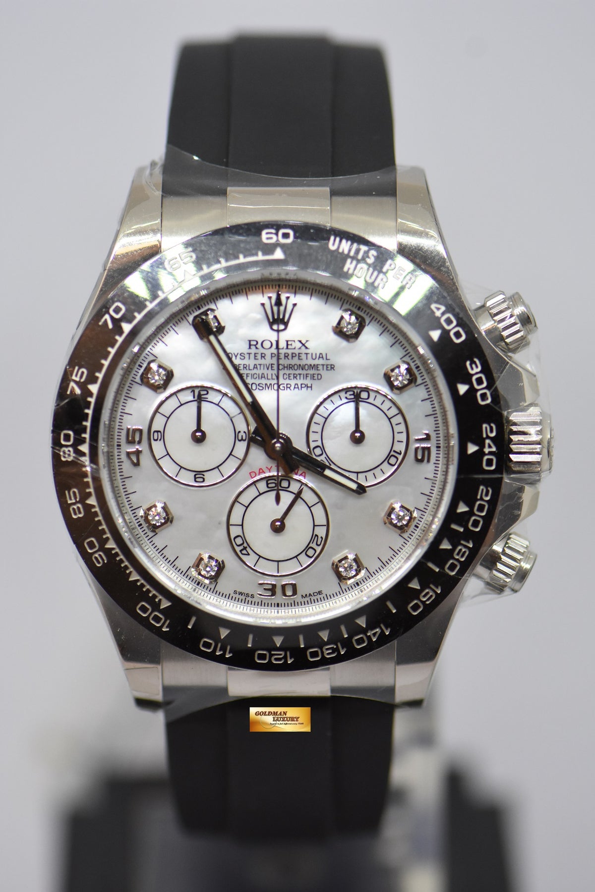 [SOLD] ROLEX OYSTER PERPETUAL DAYTONA WHITE GOLD IN RUBBER STRAP MOP DIAMOND DIAL 116519LN (NEW-UNWORN)
