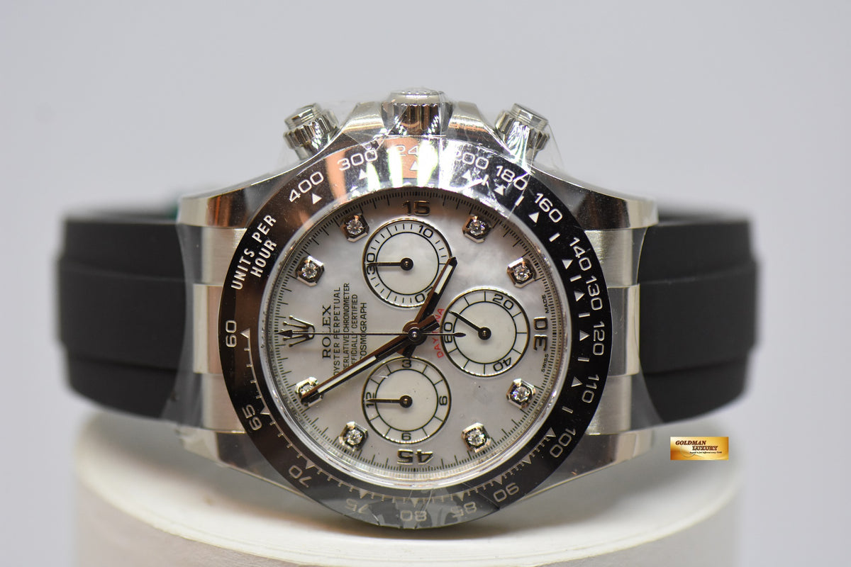 [SOLD] ROLEX OYSTER PERPETUAL DAYTONA WHITE GOLD IN RUBBER STRAP MOP DIAMOND DIAL 116519LN (NEW-UNWORN)