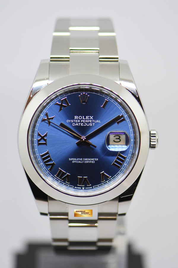 [SOLD] ROLEX OYSTER PERPETUAL DATEJUST 41 STEEL IN BRACELET BLUE ROMAN DIAL AUTOMATIC 126300 (LNIB)