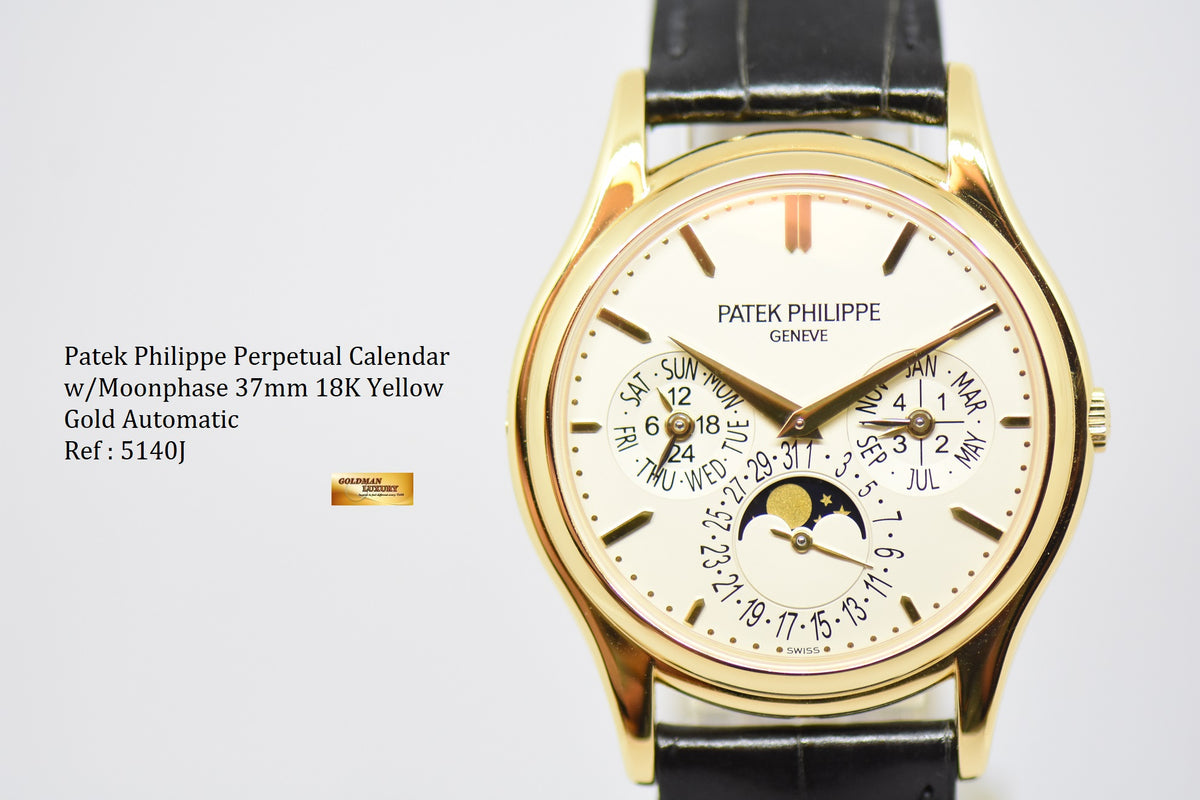 [SOLD] PATEK PHILIPPE PERPETUAL CALENDAR MOONPHASE 37mm 18K YELLOW GOLD 5140J (MINT)