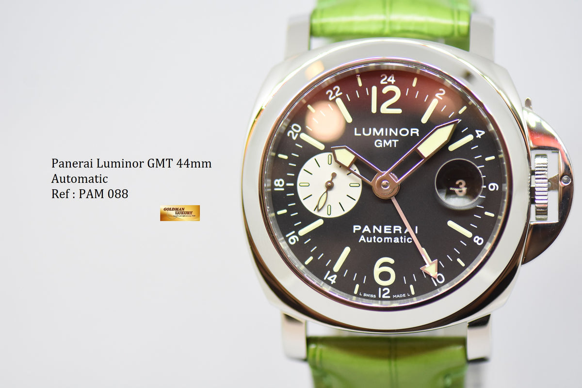 [SOLD] PANERAI LUMINOR MARINA GMT 44mm STEEL IN LEATHER AUTOMATIC PAM 88 (MINT)