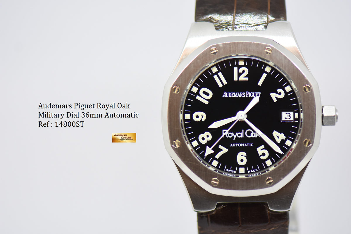 [SOLD] AUDEMARS PIGUET ROYAL OAK 36mm MILITARY DIAL IN LEATHER AUTOMATIC 14800ST (NEAR MINT)