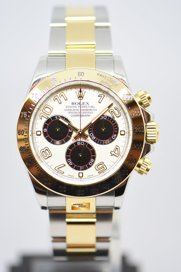 [SOLD] ROLEX OYSTER PERPETUAL DAYTONA HALF-GOLD BRACELET ARABIC PANDA DIAL 116523 (MINT)